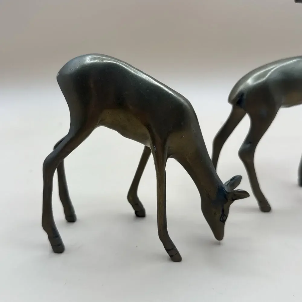 Vintage Solid Brass Buck Doe Deer pair Figurines/Sculptures set of 2 Decor MCM